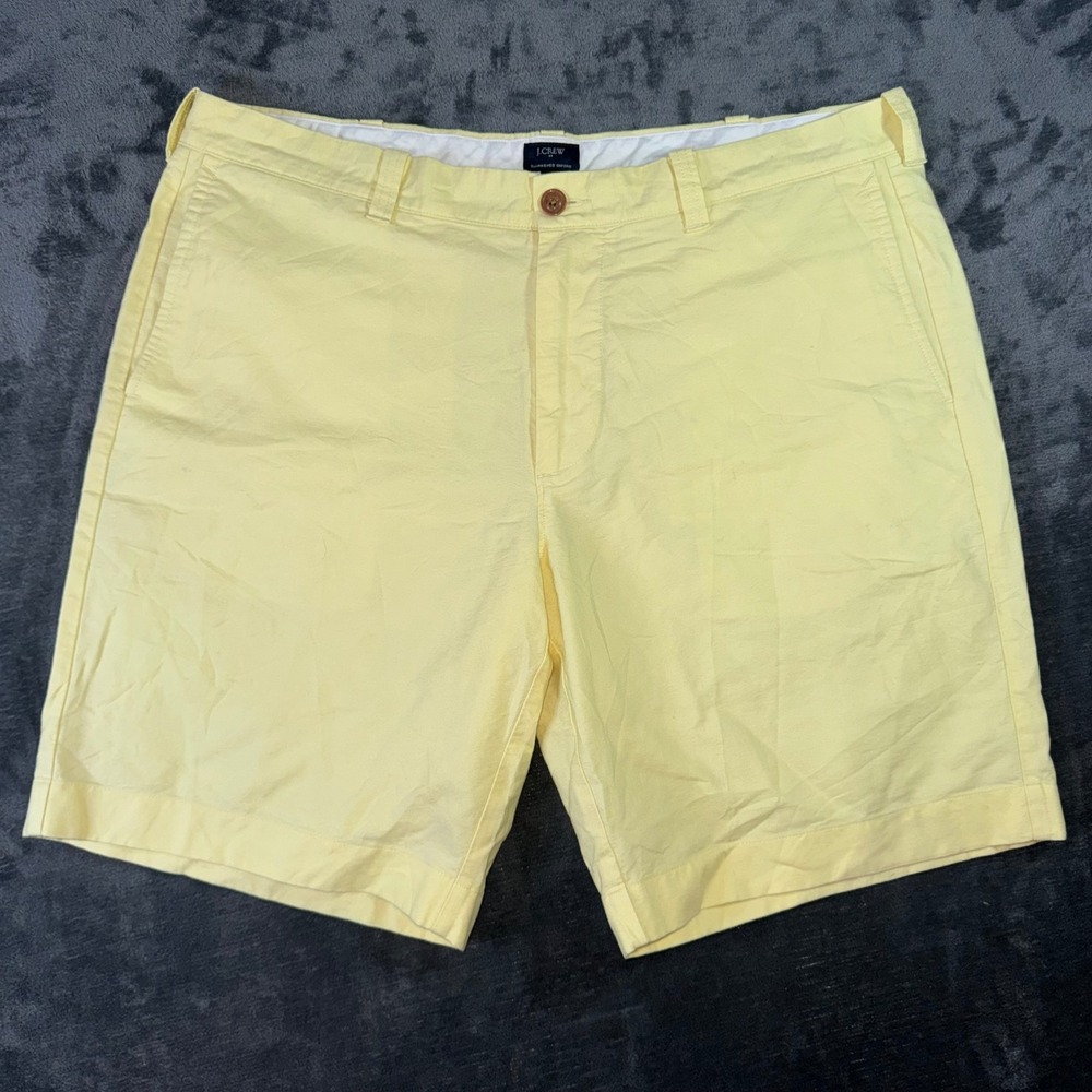 Mens 38 J.Crew Sunwashed Oxford Shorts Yellow Excellent Preppy Casual‎ Cotton